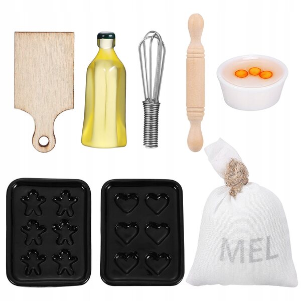 Set Miniaturizzato di Strumenti da Cucina in Legno e Plastica per Casa delle Bambole