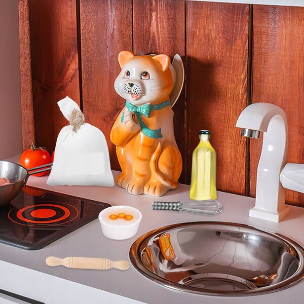 Set Miniaturizzato di Strumenti da Cucina in Legno e Plastica per Casa delle Bambole