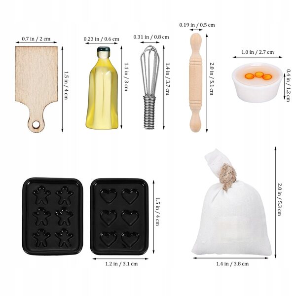 Set Miniaturizzato di Strumenti da Cucina in Legno e Plastica per Casa delle Bambole