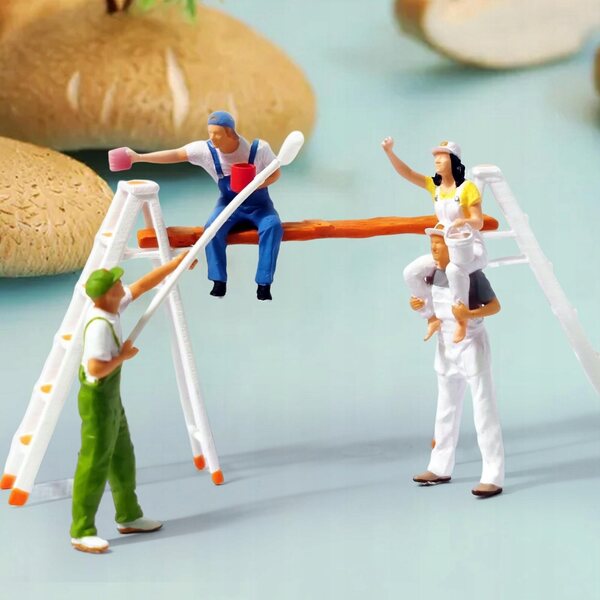 Handbemalte Miniaturfiguren von Malern im Maßstab 1:64 – Szenografie