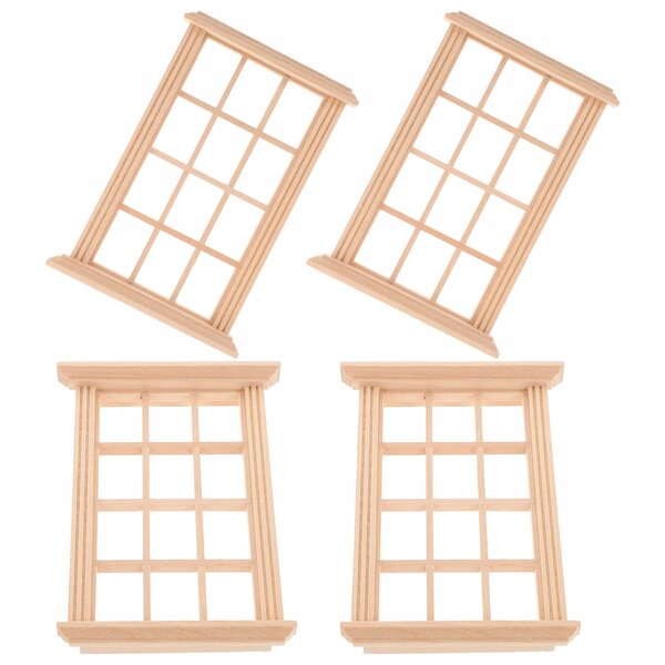 Set 4 Mini Finestre in Legno Eleganti per Case delle Bambole Khaki
