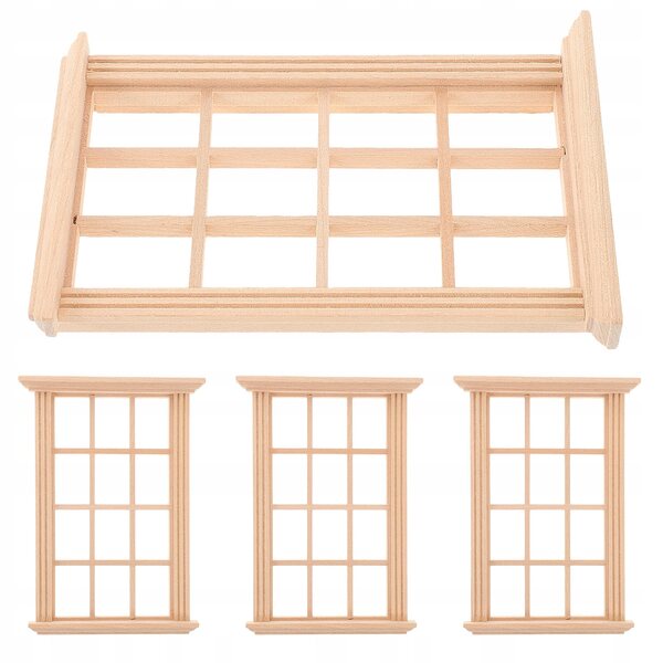 Set 4 Mini Finestre in Legno Eleganti per Case delle Bambole Khaki
