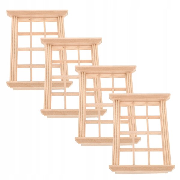 Set 4 Mini Finestre in Legno Eleganti per Case delle Bambole Khaki
