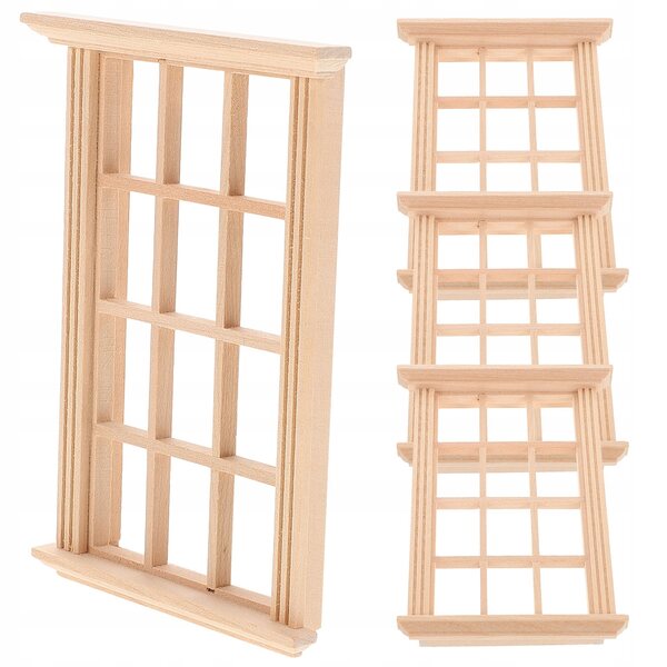 Set 4 Mini Finestre in Legno Eleganti per Case delle Bambole Khaki