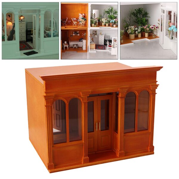 Miniatuur houten poppenhuis op schaal 1:12, bruine handgemaakte decoratie