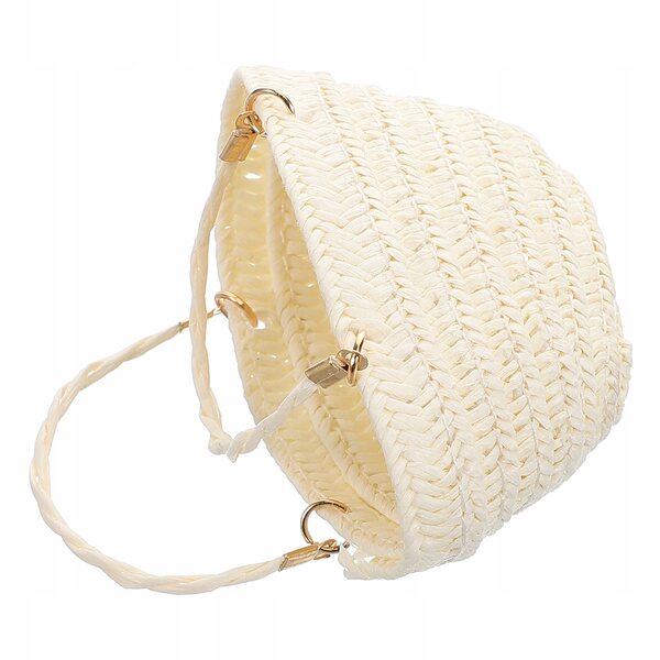 Mini borsa in paglia intrecciata a mano per casa delle bambole stile boho bianca