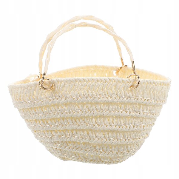 Mini borsa in paglia intrecciata a mano per casa delle bambole stile boho bianca