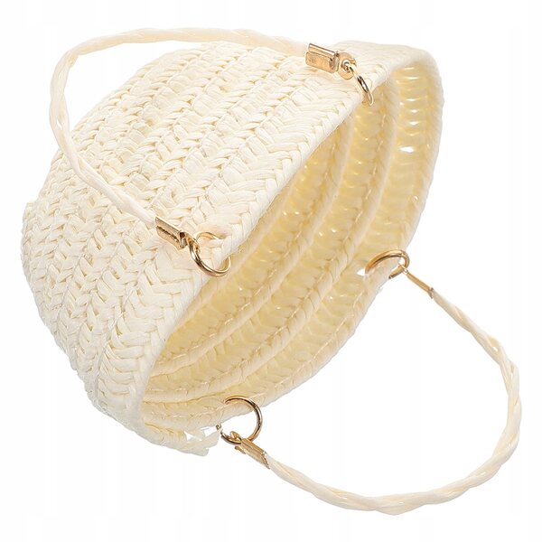 Mini borsa in paglia intrecciata a mano per casa delle bambole stile boho bianca