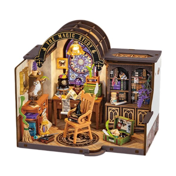 DIY-Puppenhaus-Miniatur-Set mit Lichtern und Buch für den kreativen Zusammenbau