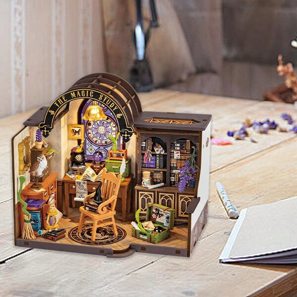 DIY-Puppenhaus-Miniatur-Set mit Lichtern und Buch für den kreativen Zusammenbau