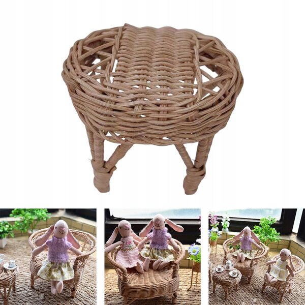 Miniatura Sedia in Rattan per Casa delle Bambole 1:12 Decorazione Artigianale 7x9 cm