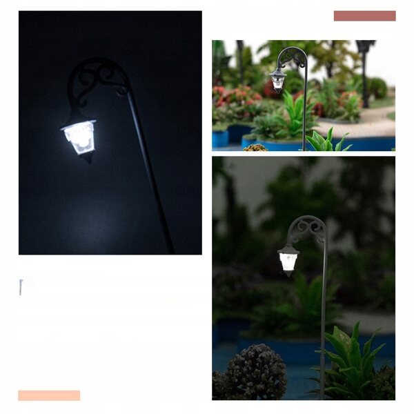 Mini Lampade Luminose da Giardino 2 pezzi – Modellini in Acciaio Nero per Micro Paesaggi