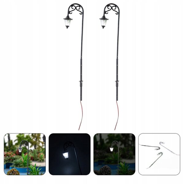 Mini Lampade Luminose da Giardino 2 pezzi – Modellini in Acciaio Nero per Micro Paesaggi