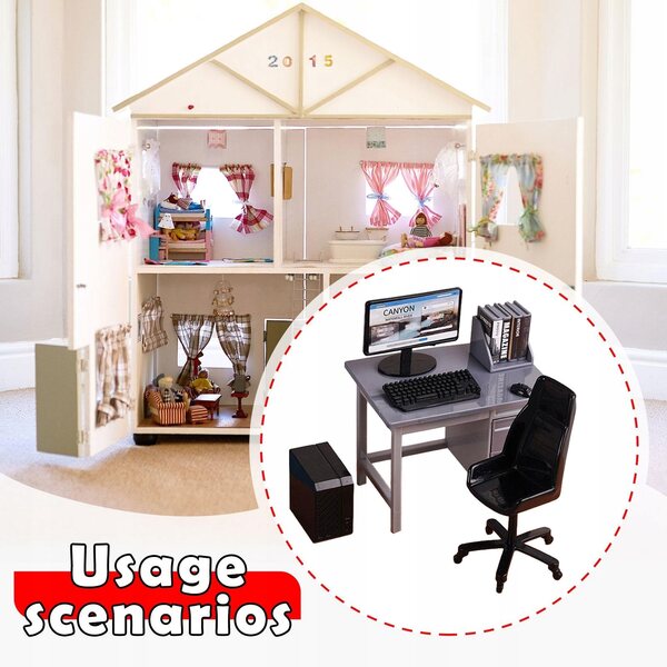 1:12 Miniatur-Set Schreibtischstühle mit Tastatur für Dioramen und Szenarien