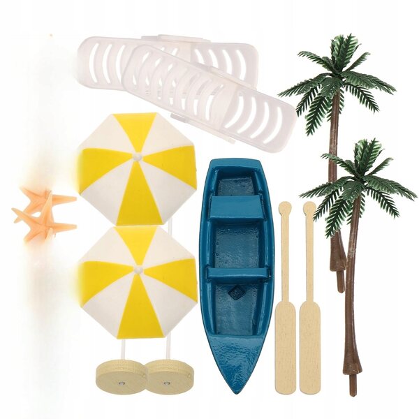 Dekorative Miniatur-Strandaccessoires mit Stühlen und Sonnenschirmen für Kinder