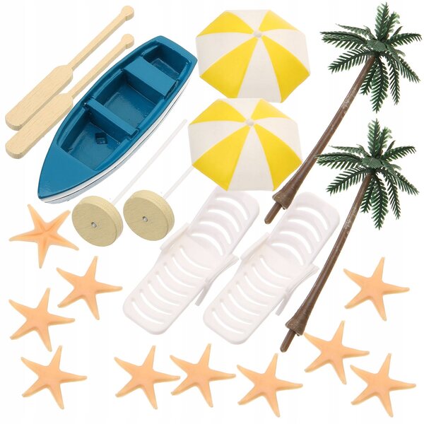 Dekorative Miniatur-Strandaccessoires mit Stühlen und Sonnenschirmen für Kinder