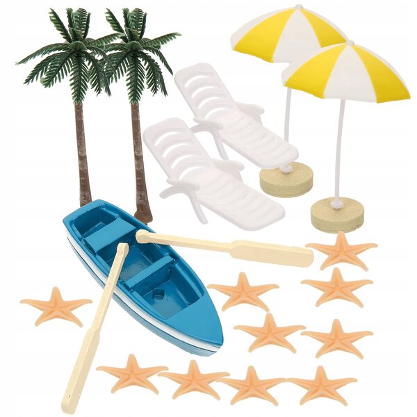 Dekorative Miniatur-Strandaccessoires mit Stühlen und Sonnenschirmen für Kinder