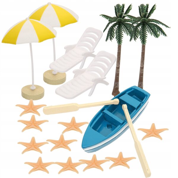 Dekorative Miniatur-Strandaccessoires mit Stühlen und Sonnenschirmen für Kinder