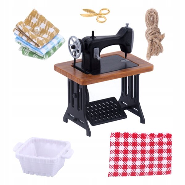 Mini macchina da cucire vintage per casa delle bambole, decorazione realistica