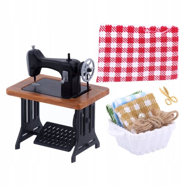 Mini macchina da cucire vintage per casa delle bambole, decorazione realistica
