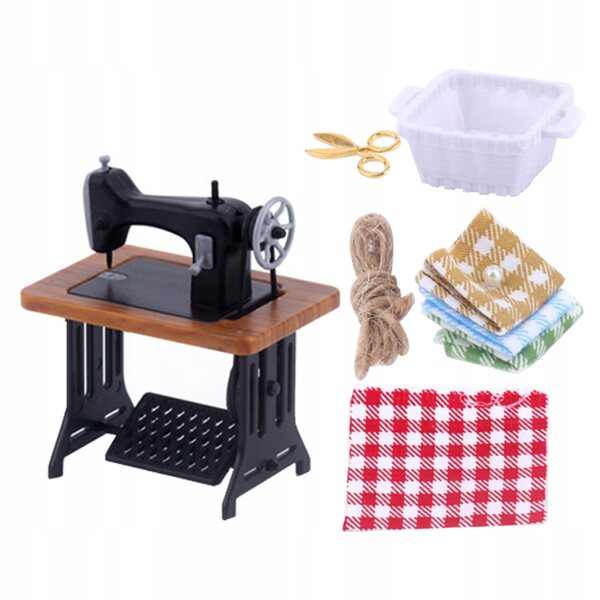 Mini macchina da cucire vintage per casa delle bambole, decorazione realistica