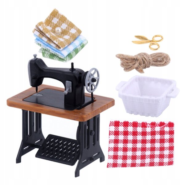 Mini macchina da cucire vintage per casa delle bambole, decorazione realistica