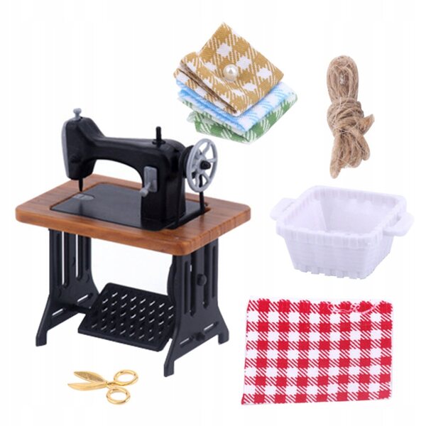Mini macchina da cucire vintage per casa delle bambole, decorazione realistica
