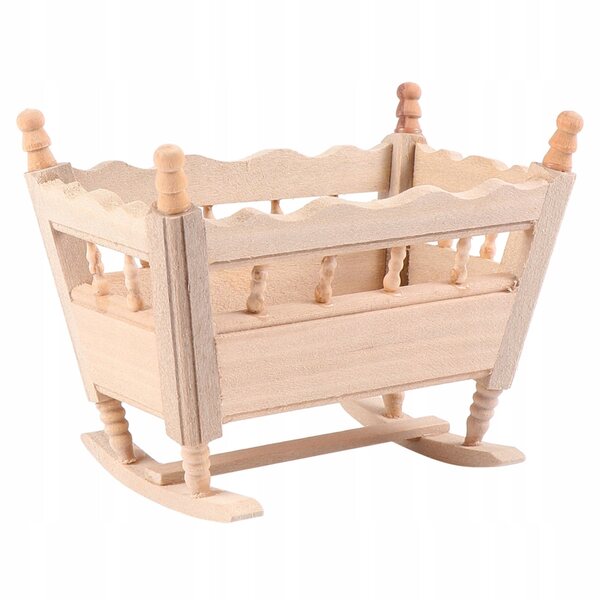 Mini culla in legno naturale per casa delle bambole, decorazione e gioco