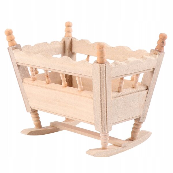 Mini culla in legno naturale per casa delle bambole, decorazione e gioco