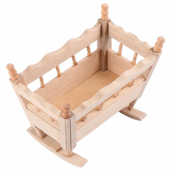 Mini culla in legno naturale per casa delle bambole, decorazione e gioco