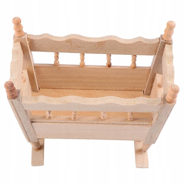 Mini culla in legno naturale per casa delle bambole, decorazione e gioco