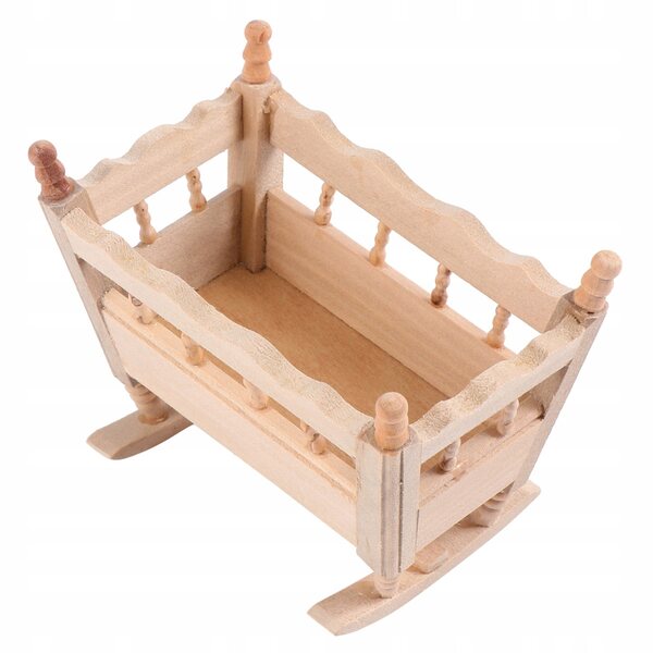 Mini culla in legno naturale per casa delle bambole, decorazione e gioco