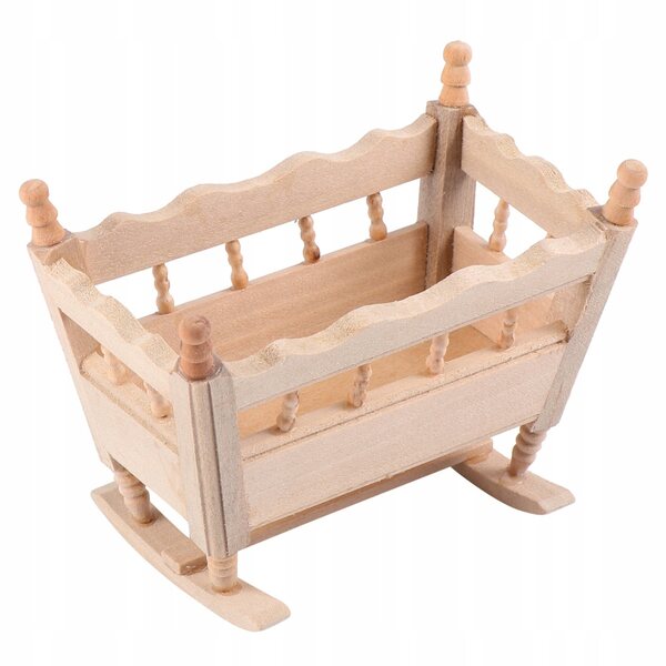 Mini culla in legno naturale per casa delle bambole, decorazione e gioco