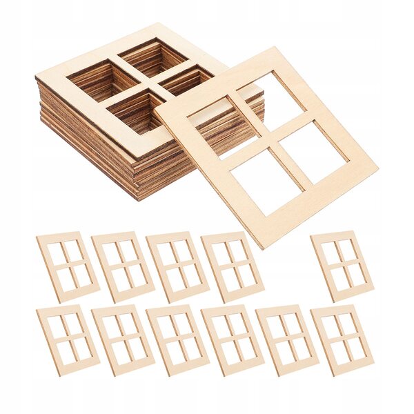 30 Miniatur-Holzfenster mit vier ecrufarbenen Gläsern für Puppenhäuser