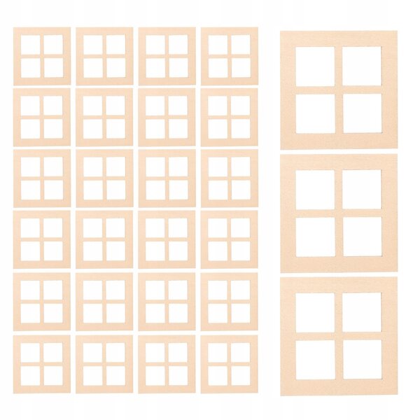 30 Miniatur-Holzfenster mit vier ecrufarbenen Gläsern für Puppenhäuser