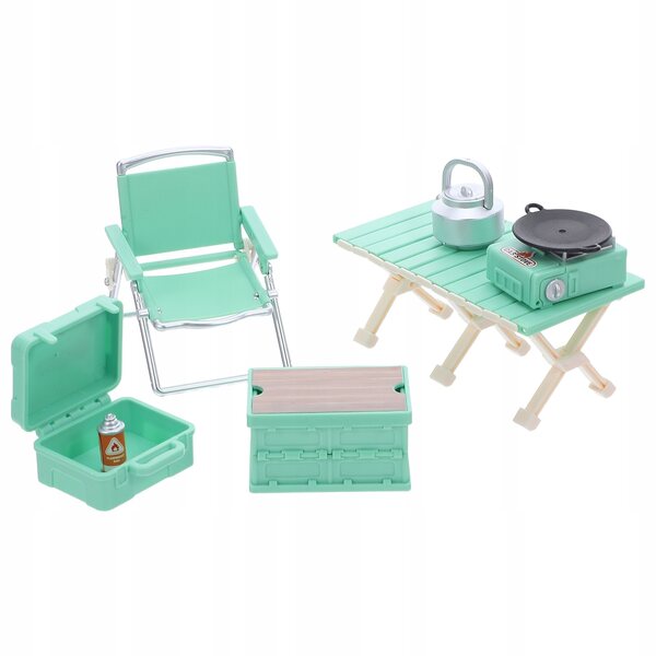 Grünes Puppenhaus-Miniatur-Campingmöbel-Set mit Tisch und Stühlen