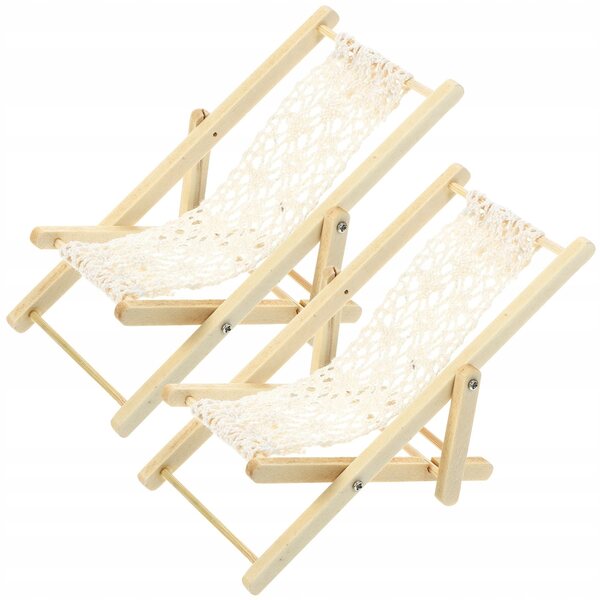 Mini ležak in legno e corda per casa delle bambole set da 2 pezzi beige
