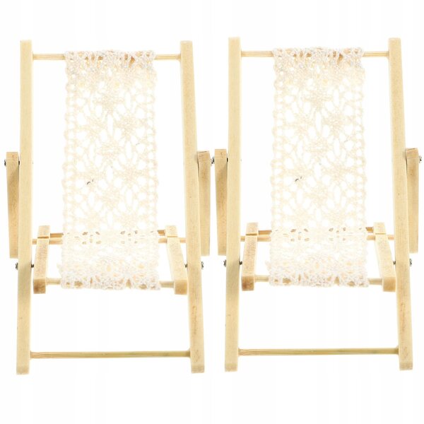 Mini ležak in legno e corda per casa delle bambole set da 2 pezzi beige