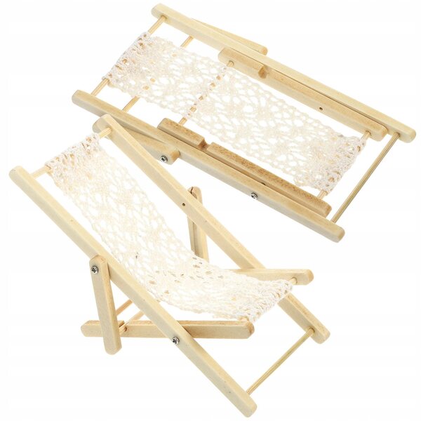 Mini ležak in legno e corda per casa delle bambole set da 2 pezzi beige