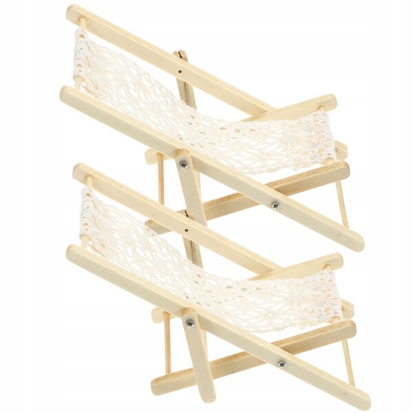 Mini ležak in legno e corda per casa delle bambole set da 2 pezzi beige