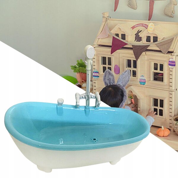 Puppenhaus-Miniaturbadewanne 1/6 Blau mit dekorativem Zubehör