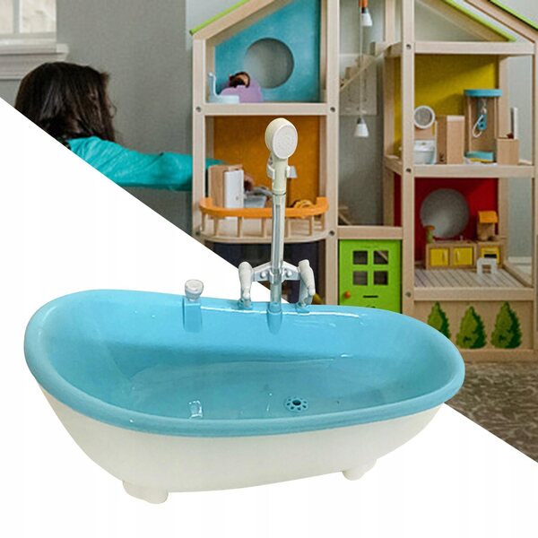 Puppenhaus-Miniaturbadewanne 1/6 Blau mit dekorativem Zubehör