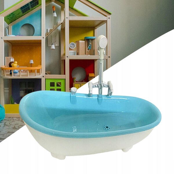 Puppenhaus-Miniaturbadewanne 1/6 Blau mit dekorativem Zubehör