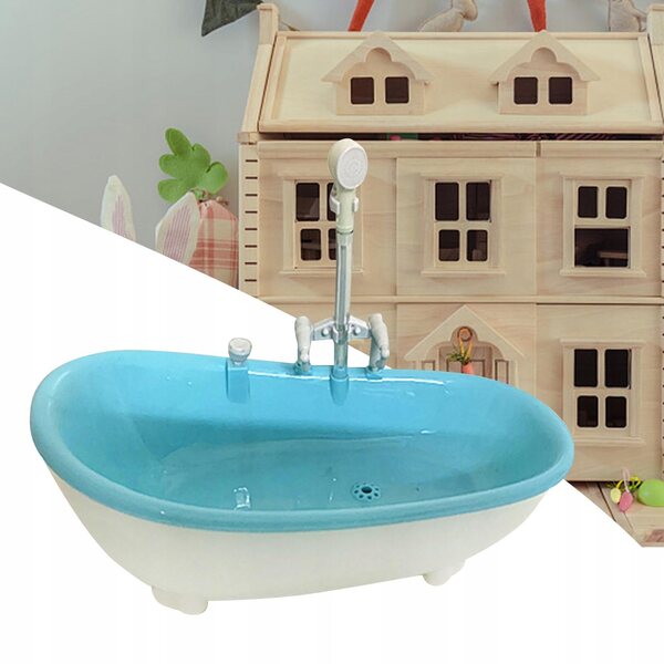 Puppenhaus-Miniaturbadewanne 1/6 Blau mit dekorativem Zubehör