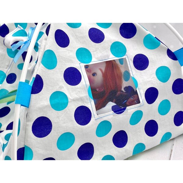 Namiot per bambole fino a 30 cm, pieghevole in tessuto blu resistente
