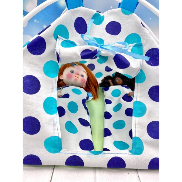 Namiot per bambole fino a 30 cm, pieghevole in tessuto blu resistente