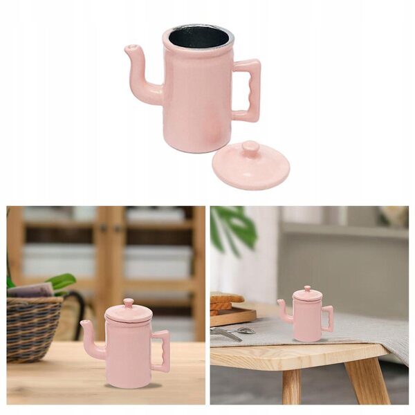 Hochwertige Puppenhausminiatur im Maßstab 1:12 mit rosa metallischem Wasserkocher