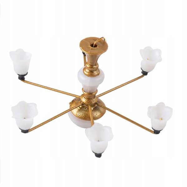 Miniatura Lampadario Dorato con Luce Calda per Casa delle Bambole 8,2x4,5 cm