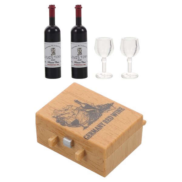 Puppenhaus-Miniatur-Set, realistischer Wein und Gläser aus Holz