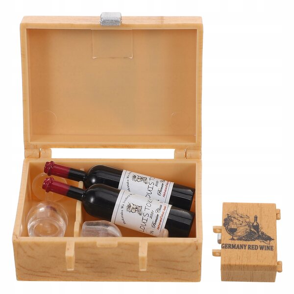 Set Miniatura Casa Delle Bambole Vino e Bicchieri in Legno Realistici